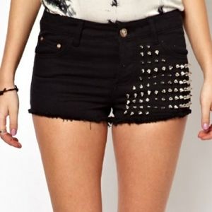 B2G1 Asos Glamorous Studded Raw Black Denim Shorts
